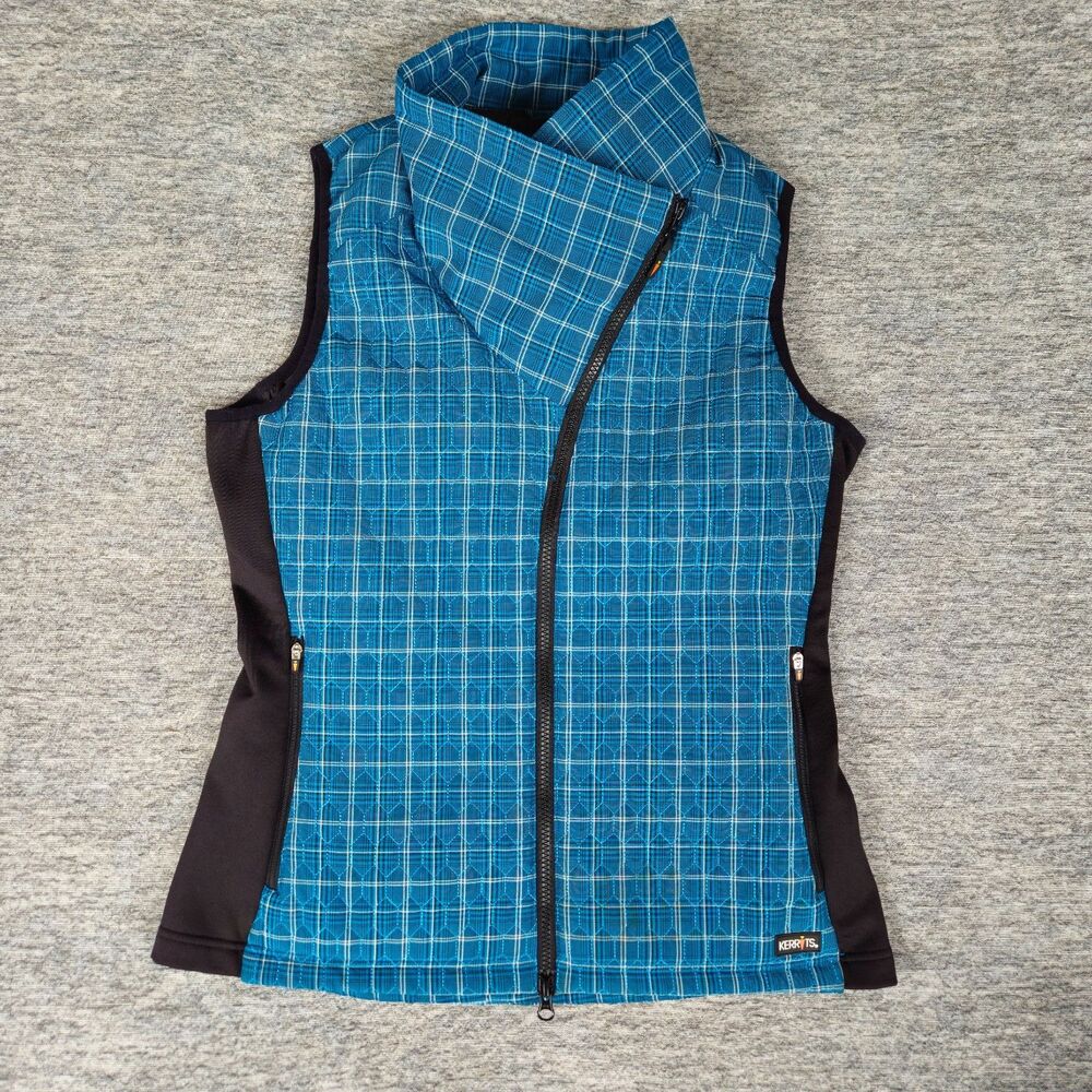 Kerrits Vest Women's M Blue Plaid Asymmetrical Zip Cowl Neck Equestrian Western